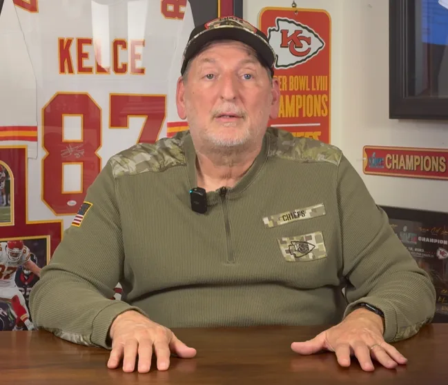 Arrowhead Paesano recording in Chiefs gear